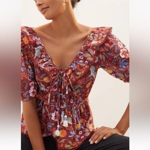Anthropologie Maeve Ruffled Tie-Front Blouse size S